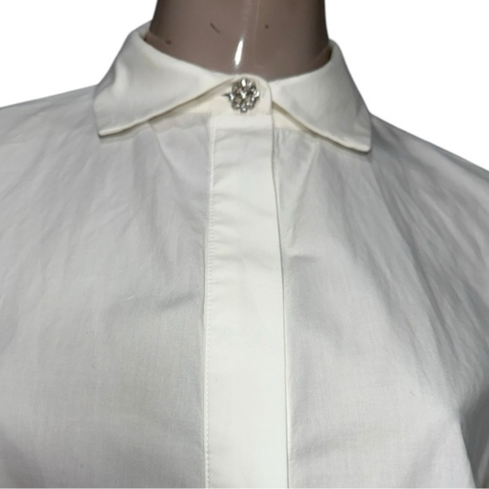 Tara Jarmon Women’s 40 M White Crystal Embellished Neck Cuffs Button Up Shirt